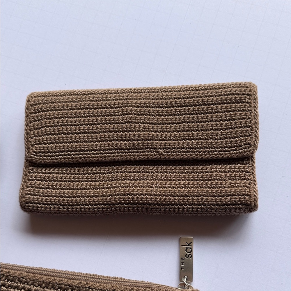 The Sak Tan Crochet Shoulder Bag with Matching Wristlet and Pouch - Picture 6 of 15